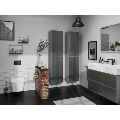 Hansgrohe Xevolos E Armoire haute - 176x40x37cm - 2 portes - façade metallic slate grey - push to open - charnière à droite - slate matt grey