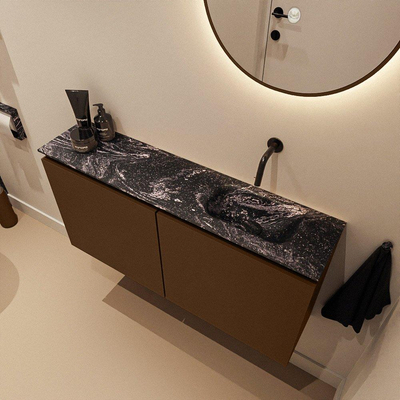 MONDIAZ TURE-DLUX Meuble WC 100 cm Rust. EDEN lavabo Lava position à droite. Sans trou de robinet.