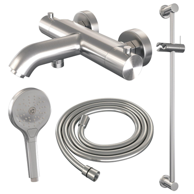 Robinet de baignoire Brauer Brushed Edition - barre de douche - 2 fonctions - 2 boutons lisses - douchette ronde 3 positions - PVD - inox brossé