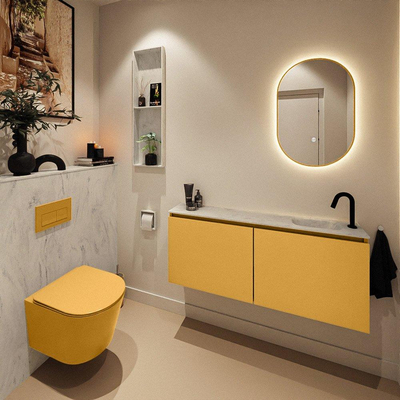 MONDIAZ TURE-DLUX Meuble de toilettes 120cm Ocher. Lavabo EDEN Opalo position droite. Avec 1 trou de robinet.