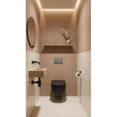 QeramiQ Dely Swirl Toiletset - 36.3x51.7cm - Geberit UP720 Duofix Sigma inbouwreservoir - slim zitting - steel bedieningsplaat - ronde knoppen - mat zwart