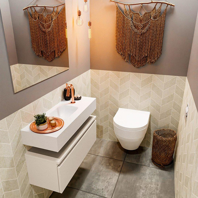 MONDIAZ ANDOR Meuble WC - 80x30x30cm - 1 trou de robinet - 1 tiroir - linen mat - vasque au milieu - Solid surface - Blanc