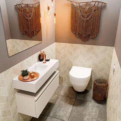 MONDIAZ ANDOR Toiletmeubel - 80x30x30cm - 1 kraangat - 1 lades - linen mat - wasbak midden - Solid surface - Wit