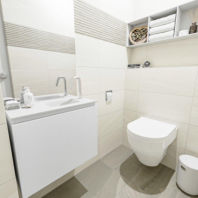 MONDIAZ OLAN Fonteinset - 60x30x40cm - 1 kraangat - 1 lade - talc mat - wasbak rechts - Solid Surface Wit