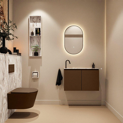 MONDIAZ TURE-DLUX Meuble toilette - 80cm - Rust - EDEN - vasque Glace - position gauche - 1 trou de robinet