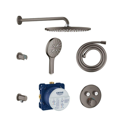 Grohe Grohtherm SmartControl Regendoucheset inbouw - hoofddouche 31cm - handdouche rond - wandarm - doucheslang 175cm - brushed hard graphite (antraciet)