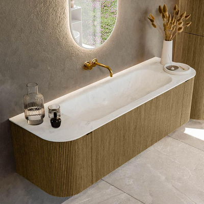 Mondiaz KURVE-DLUX Badkamermeubelset - 150x46x40cm - 1 lade - 2 deuren - wastafel solid surface - midden - zonder kraangat - Dusk