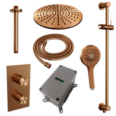 Brauer Copper Edition Regendoucheset inbouw - hoofddouche 30 cm - 2 functies - glijstang - inclusief inbouwdeel - handdouche Rond 3 standen - PVD - geborsteld koper