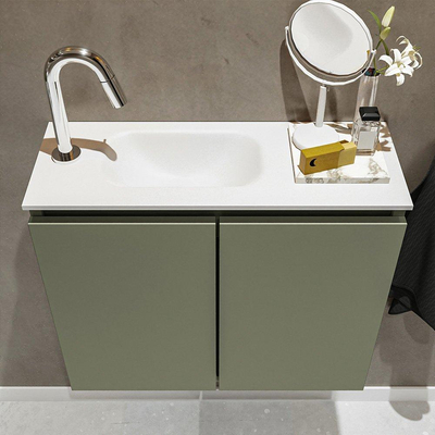 MONDIAZ TURE Kit lave-mains - 60x23x50cm - 1 trou de robinet - 2 portes - army mat - Lavabo à gauche - Acrylique Blanc