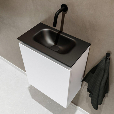 MONDIAZ TURE Toiletmeubel 40x23x50cm met 0 kraangaten 1 deuren talc mat Wastafel Eden midden Solid Surface Zwart