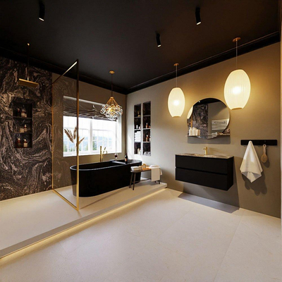 Mondiaz VICA-DLUX Ensemble meuble de salle de bains - 90cm - urban - 2 tiroirs - Lavabo encastré CLOUD - central - 1 trou de robinet - couleur Lava - version XL 60cm de haut