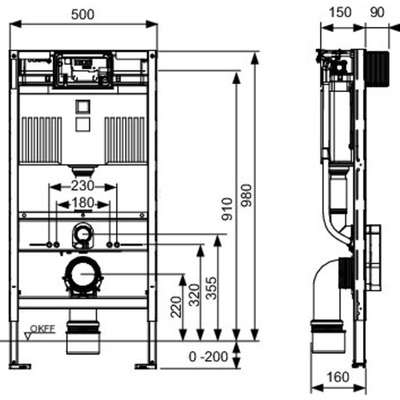 Tece réservoir encastré 980mm universel commande frontale incl. kit fixation pré-murale