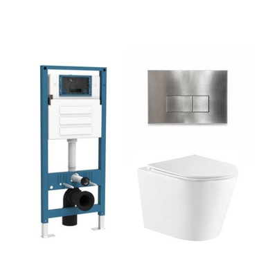 QeramiQ Dely Ensemble de toilettes - réservoir encastré Qeramiq Flush - abattant slim - plaque de commande en métal inox - boutons rectangulaires - blanc brillant