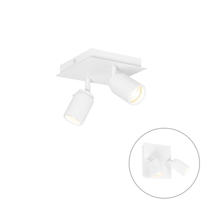 QAZQA Ducha plafonnier de salle de bains - 17x17cm - 2 spots - IP44 - carré - blanc mat