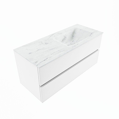 Mondiaz VICA-DLUX Ensemble de meuble de salle de bain - 110cm - meuble sous-vasque talc - 2 tiroirs - lavabo encastré cloud droite - 1 trou de robinet - version haute de 60cm - opalo