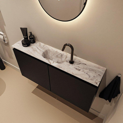 MONDIAZ TURE-DLUX Meuble WC 100 cm Urban. EDEN vasque Glace position milieu. Avec 1 trou de robinet.