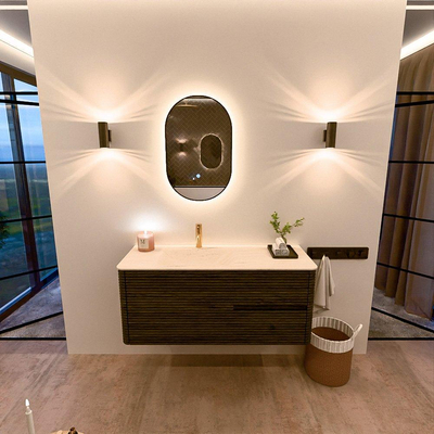 Mondiaz CIRO-DLUX Ensemble de meubles de salle de bains - 120x45x50cm - Plan-vasque solid surface Meli - 1 lavabo à gauche - 1 trou de robinet - 2 tiroirs - Shadow