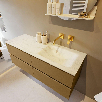 Mondiaz VICA-DLUX ensemble de meuble de salle de bain - 130cm - meuble sous-vasque oro - 4 tiroirs - lavabo encastré cloud droite - sans trous de robinet - version haute de 60cm - opalo