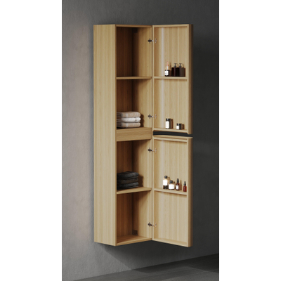 Saniclass Terra Hoge Kast - 170x35x40cm - afgeronde hoeken - 2 deuren - sandwood (licht eiken)