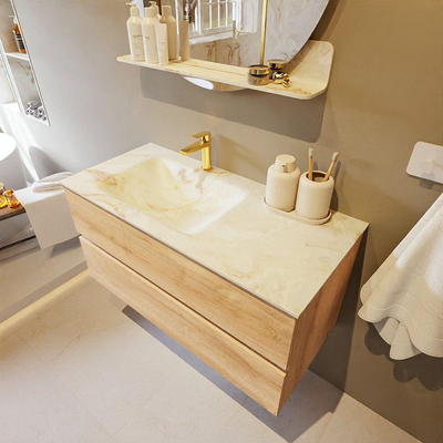 MONDIAZ VICA-DLUX Badkamermeubelset - 100cm - onderkast washed oak - 2 lades - inbouw wastafel cloud links - 1 kraangat - 60cm hoge versie - frape