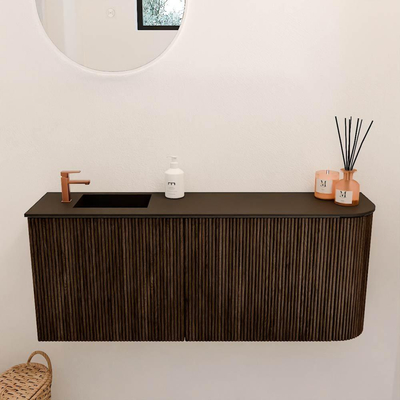 Mondiaz JOYA 101.6cm toiletmeubel - ronding rechts kleur Walnut - Wastafel FAYE positie Links 1 kraangat kleur Urban.