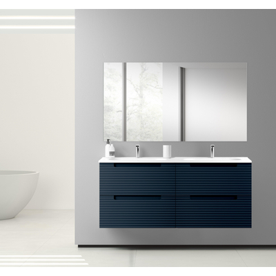 Saniclass Prime Balance Meuble de salle de bain - 120x55x45cm - 2 vasques rectangulaires en céramique blanc - 2 trous de robinet - 4 tiroirs - miroir rectangulaire - mat marine bleu
