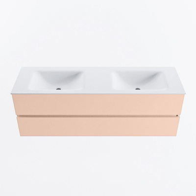 MONDIAZ VICA Ensemble meuble de salle de bains - 150cm - meuble bas rosee - 2 tiroirs - lavabo cloud double - sans trous de robinet - version haute 60cm - talc