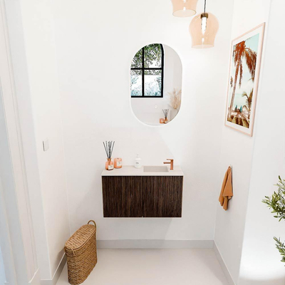 Mondiaz JOYA-DLUX 70cm toiletmeubel - kleur Walnut - Wastafel FAYE positie Rechts 1 kraangat kleur Meli.