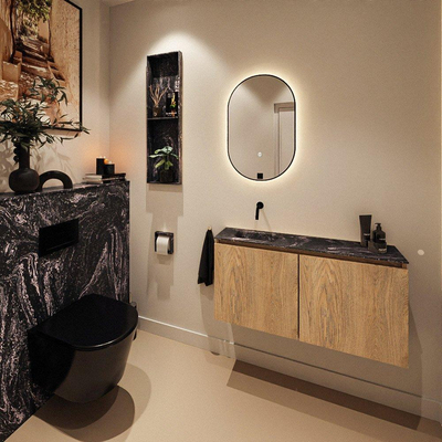 MONDIAZ TURE-DLUX Meuble toilette - 100cm - Washed Oak - EDEN - vasque Lava - position gauche - sans trou de robinet