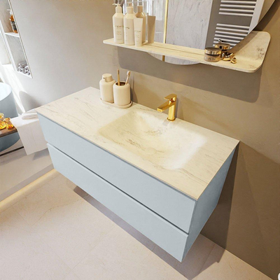 Mondiaz VICA-DLUX ensemble de meuble de salle de bain - 110cm - meuble sous-vasque argile - 2 tiroirs - lavabo encastré nuage droite - 1 trou de robinet - version haute 60cm - opalo