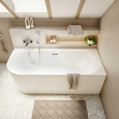 Villeroy & Boch Loop & Friends kunststof - inbouw duobad acryl back to wall oval - 180x80x47cm hoekuitvoerin - glans wit