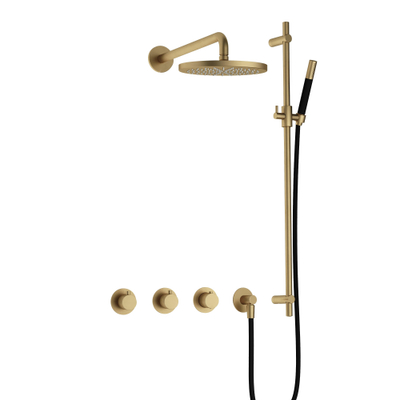 Hotbath Cobber IBS70 Regendoucheset - inbouw - 38.5cm wandarm - 20cm ronde hoofddouche - staafhanddouche - glijstang - geborsteld messing goud