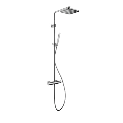 Hotbath Gal Thermostatische regendoucheset - met 22x22cm vierkante hoofddouche staafhanddouche - hoogglans chroom