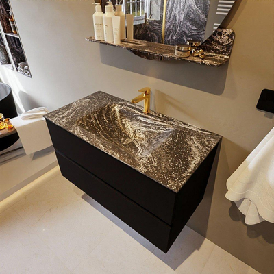 Mondiaz VICA-DLUX Ensemble meuble de salle de bains - 90cm - urban - 2 tiroirs - Lavabo encastré CLOUD - central - 1 trou de robinet - couleur Lava - version XL 60cm de haut