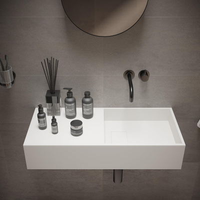 Ideavit Solidplan Wastafel 75x32.5x15cm rechthoek 0 kraangaten 1 wasbak Solid surface wit