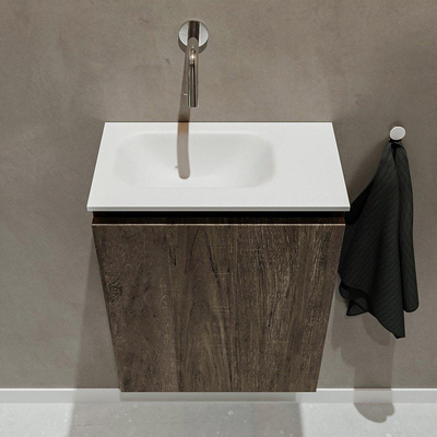 MONDIAZ TURE Kit lave-mains - 40x23x50cm - 0 trous de robinet - 1 porte - marron foncé mat - Lavabo à gauche - Acrylique Blanc
