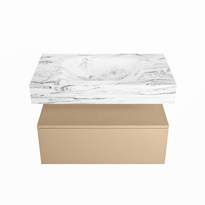 MONDIAZ ALAN - DLUX Badkamermeubelset - 80cm - onderkast - Oro - 1 lade - vrijhangende wastafel - wasbak midden - 0 kraangaten - Glace