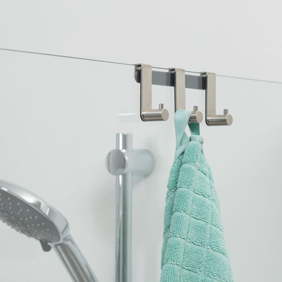 Tiger Rhino Patère pour serviette - pour paroi en verre - 6-8mm - 3 crochets - Inox brossé