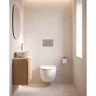 QeramiQ Dely Swirl Toiletset - 36.3x51.7cm - Geberit UP320 inbouwreservoir - met Burda frame - 35mm zitting - bedieningsplaat taupe - ronde knoppen - glans wit