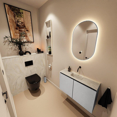 MONDIAZ TURE-DLUX Meuble toilette - 80cm - Plata - EDEN - vasque Ostra - position centrale - sans trou de robinet