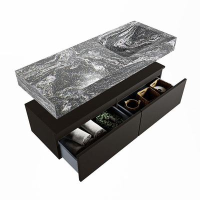 Mondiaz ALAN-DLUX Ensemble de meuble - 120cm - meuble Urban mat - 2 tiroirs - Lavabo Cloud Lava suspendu - vasque Droite - 0 trous de robinet