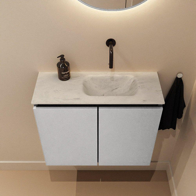 MONDIAZ TURE-DLUX Meuble WC 60cm Plata. Lavabo EDEN Opalo position droite. Sans trou de robinet.