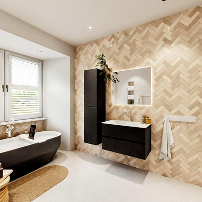 MONDIAZ VICA meuble sous lavabo 80cm Urban 2 tiroirs. Lavabo CLOUD centre 1 trou de robinet, couleur Talc.
