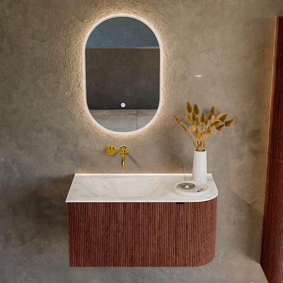 Mondiaz KURVE-DLUX Ensemble meuble de salle de bains - 85x46x40cm - 1 tiroir - 1 porte - lavabo solid surface - gauche - sans trou de robinet - Ruby