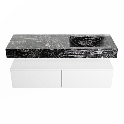 Mondiaz ALAN-DLUX Ensemble de meuble - 130cm - meuble Talc mat - 2 tiroirs - Lavabo Cloud Lava suspendu - vasque Droite - 0 trous de robinet