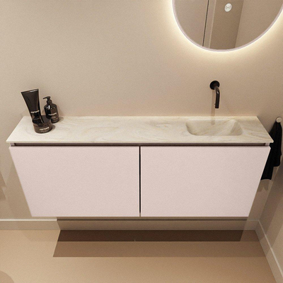 MONDIAZ TURE-DLUX meuble WC 120 cm Rosee. Lavabo EDEN Ostra position droite. Sans trou de robinet.