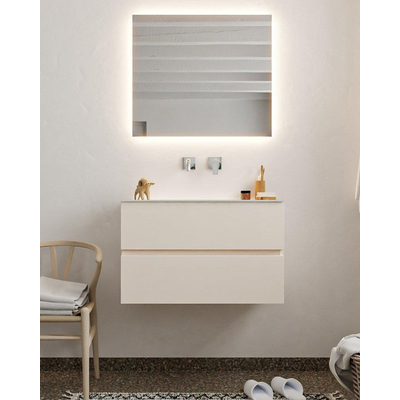ENSEMBLE DE MEUBLE MONDIAZ VICA - 80cm - 2 tiroirs - lavabo Cloud au centre - 0 trous de robinet - solid surface lin