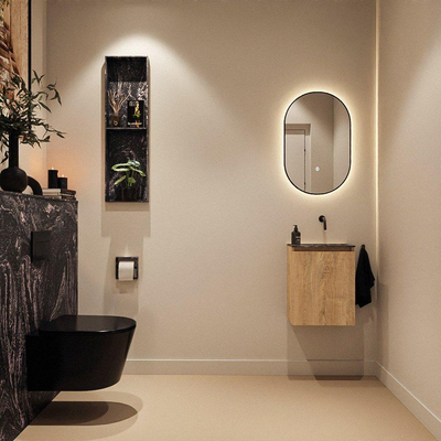 MONDIAZ TURE-DLUX Meuble toilette - 40cm - Washed Oak - EDEN - vasque Lava - position droite - sans trou de robinet
