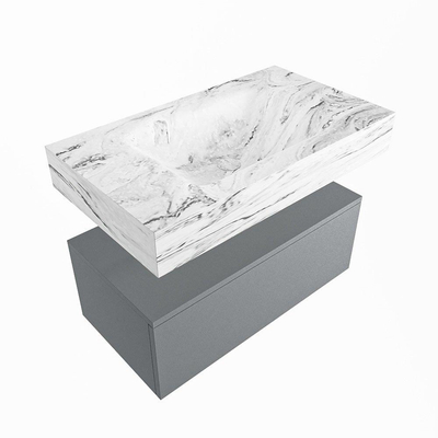 Mondiaz ALAN-DLUX Ensemble de meuble - 80cm - meuble Plata mat - 1 tiroir - Lavabo Cloud Glace suspendu - vasque Centre - 0 trous de robinet