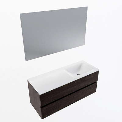 Mondiaz VICA ensemble de meuble de salle de bain - 120cm - meuble sous-vasque marron foncé - 2 tiroirs - lavabo cloud droite - sans trous de robinet - couleur talc - miroir LED - version XL 60cm de haut